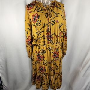 Knox Rose Golden Yellow Floral Print BOHO Ruffle Neckline Dress Plus Size 4X